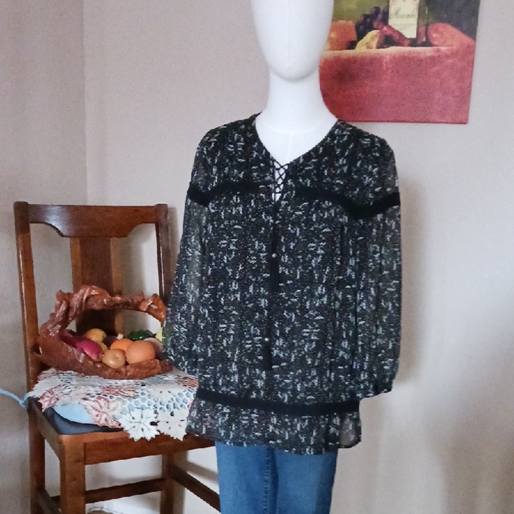 Christopher & Banks Black Floral Blouse